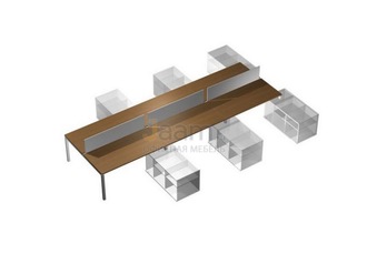 Мебель для персонала Рабочая станция (6х160)с настольными экранами ДСП (белый премиум) на 6-ти опорных тумбах левых-правых (БЕЗ ТУМБ) КВ 0145-3